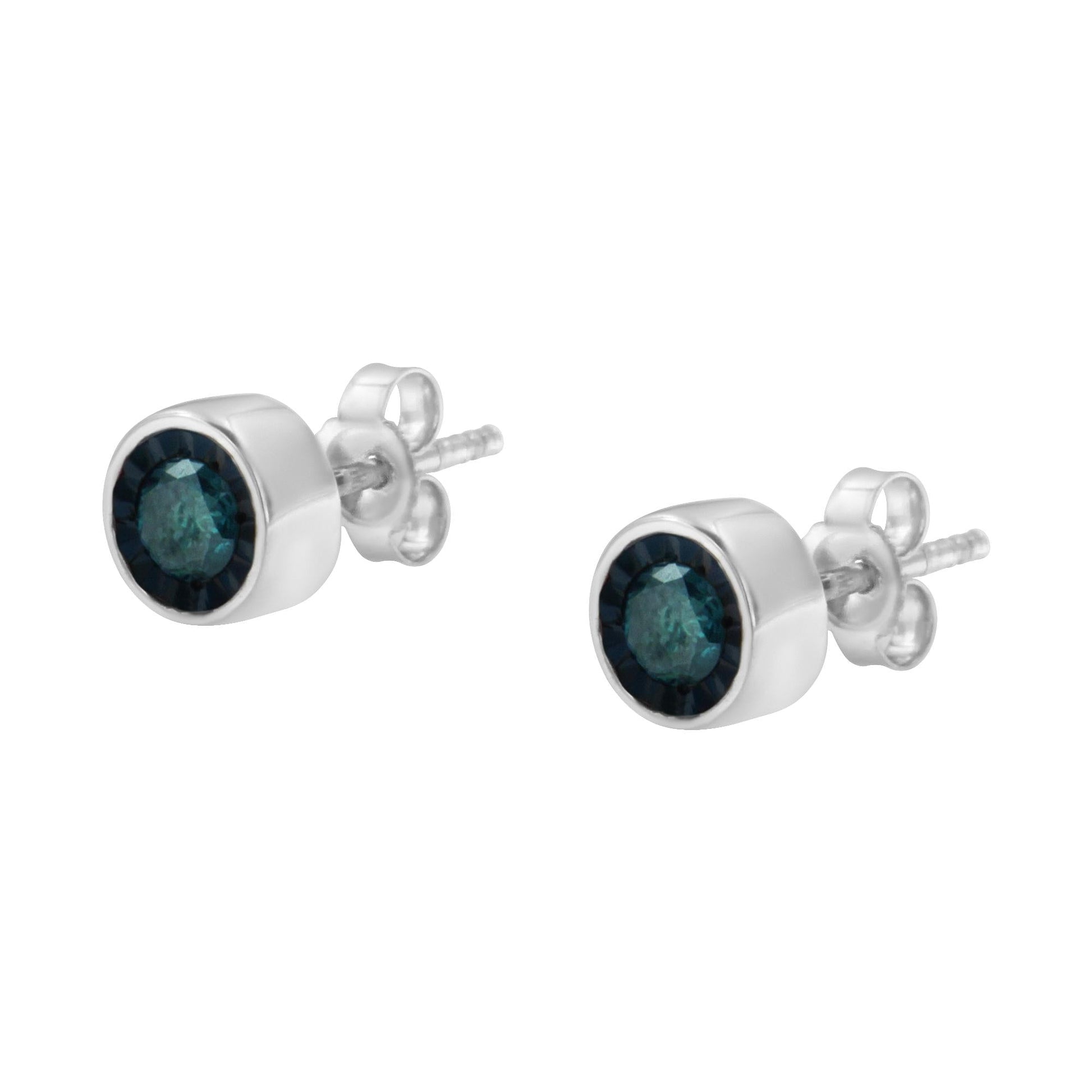 .925 Sterling Silver 0.40 Cttw Round Brilliant-Cut Blue Diamond Miracle-Set Stud Earrings (Fancy Color-Enhanced, I2-I3 Clarity)-3