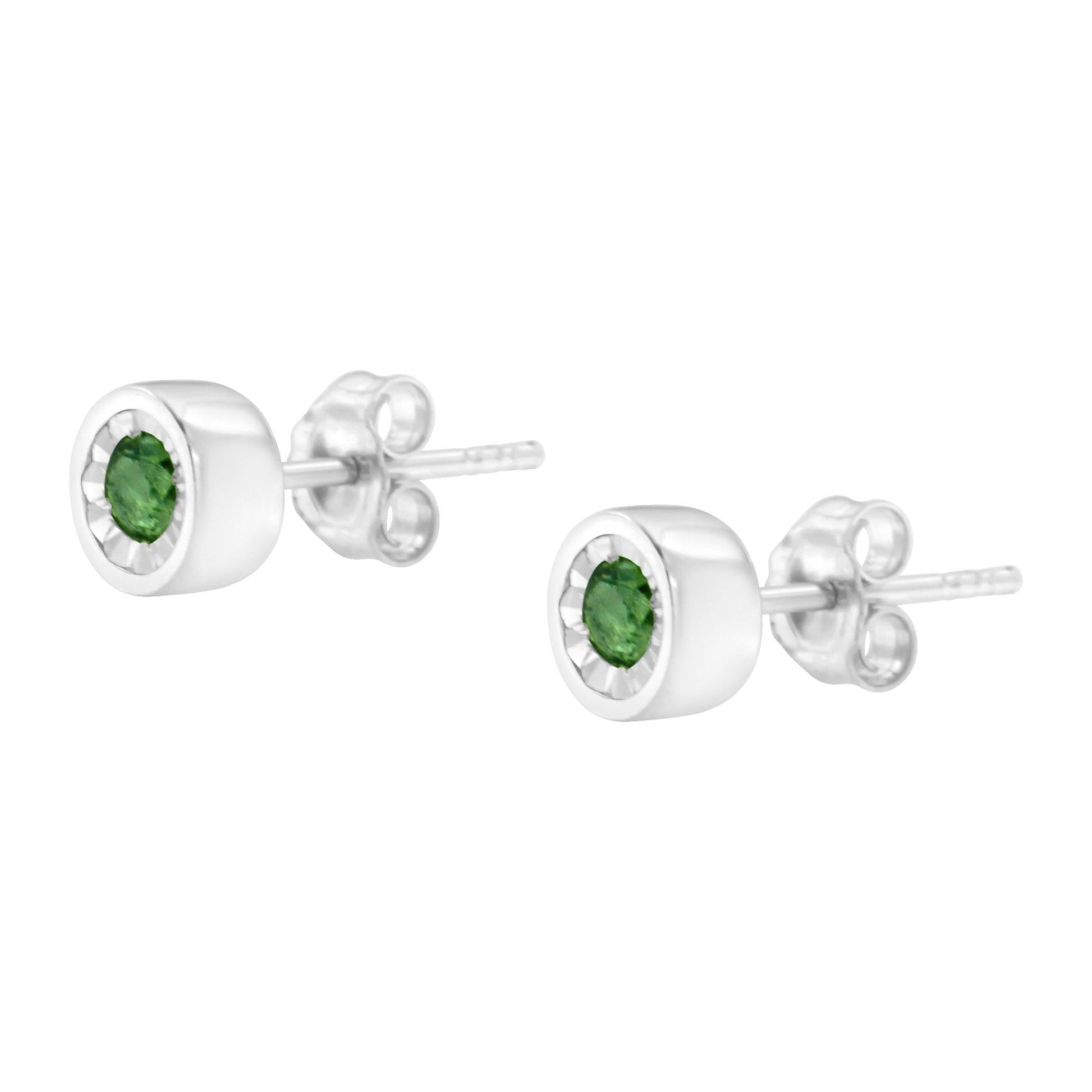 .925 Sterling Silver 0.15 Cttw Round Brilliant-Cut Green Diamond Miracle-Set Stud Earrings (Fancy Color-Enhanced, I1-I2 Clarity)-3