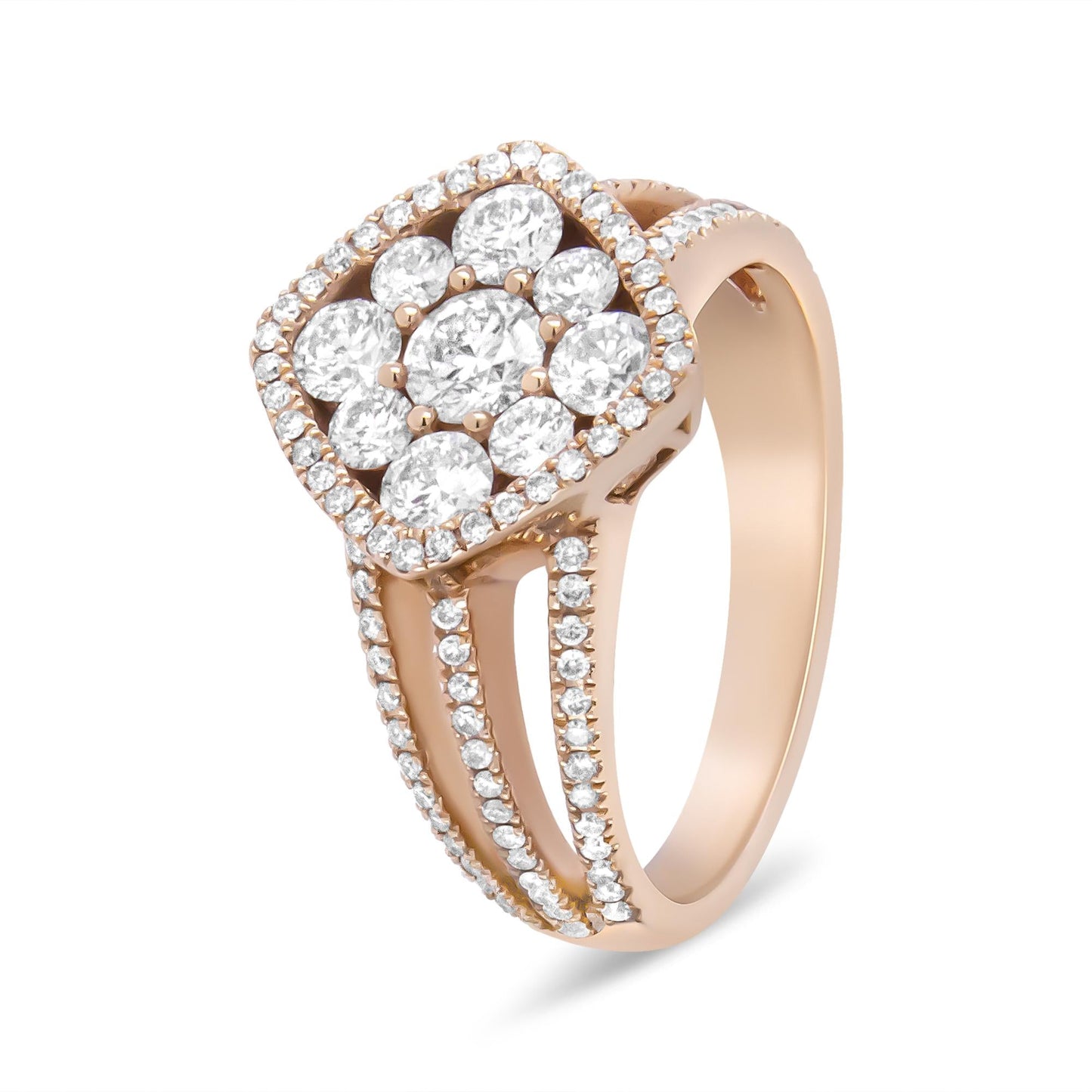 18K Rose Gold 1 1/4 Cttw Diamond Halo Cluster Split Shank Ring Band (F-G Color, VS1-VS2 Clarity)-3