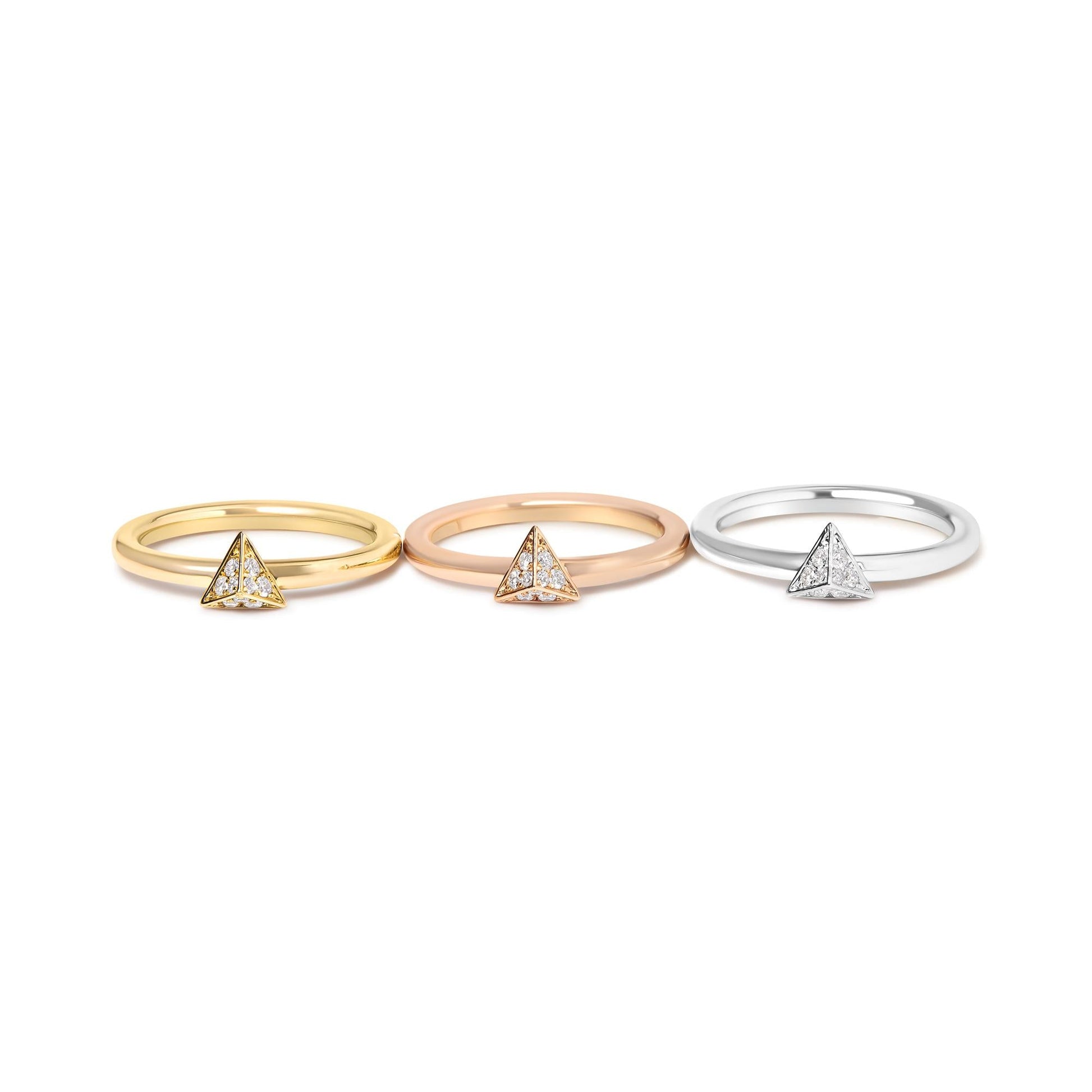 14K Tri Color Gold 1/3 Cttw Diamond Pyramid Stackable Band Ring Set (G-H Color, SI1-SI2 Clarity) - Size 7-3