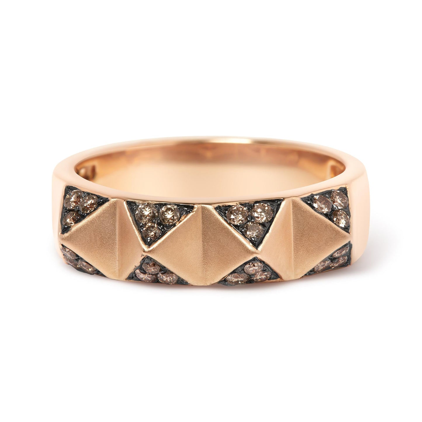 14K Rose Gold 1/4 Cttw Brown Diamond Pyramid Band Ring (Brown Color, SI1-SI2 Clarity)- Size 7-3