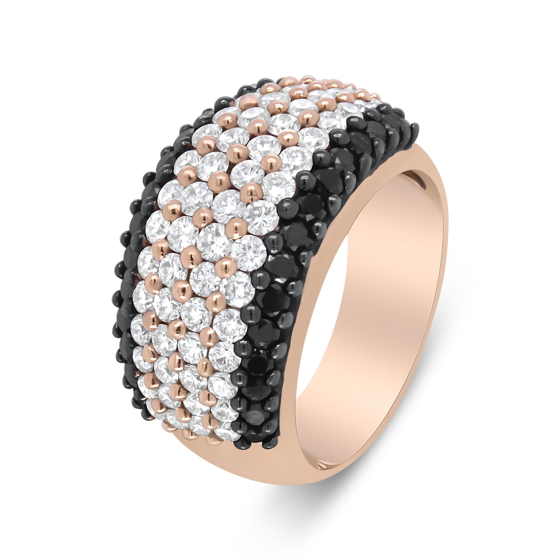 18K Rose Gold 2 1/5 Cttw Black and White Diamond 6 Row Band Ring (F-G and Black Color, VS1-VS2 Clarity)-3