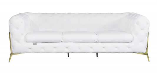 93" White and Gold Genuine Tufted Leather Standard Sofa-0