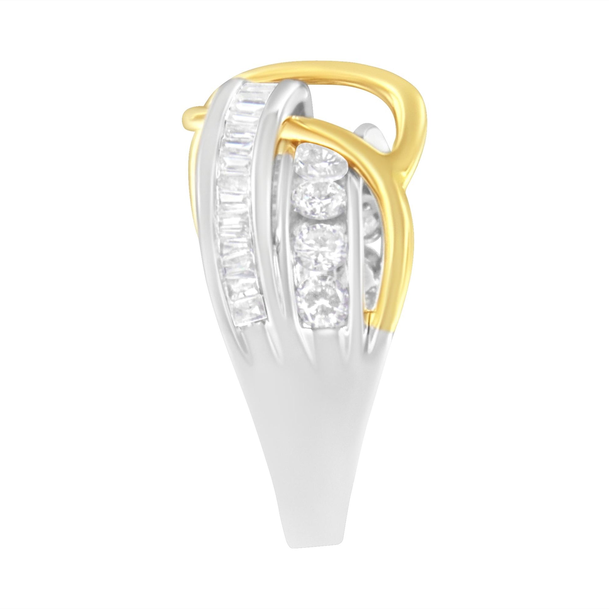 10K White and Yellow Gold 1 1/10 cttw Channel-Set Diamond Bypass Band Ring (J Color, I3 Clarity) –-4