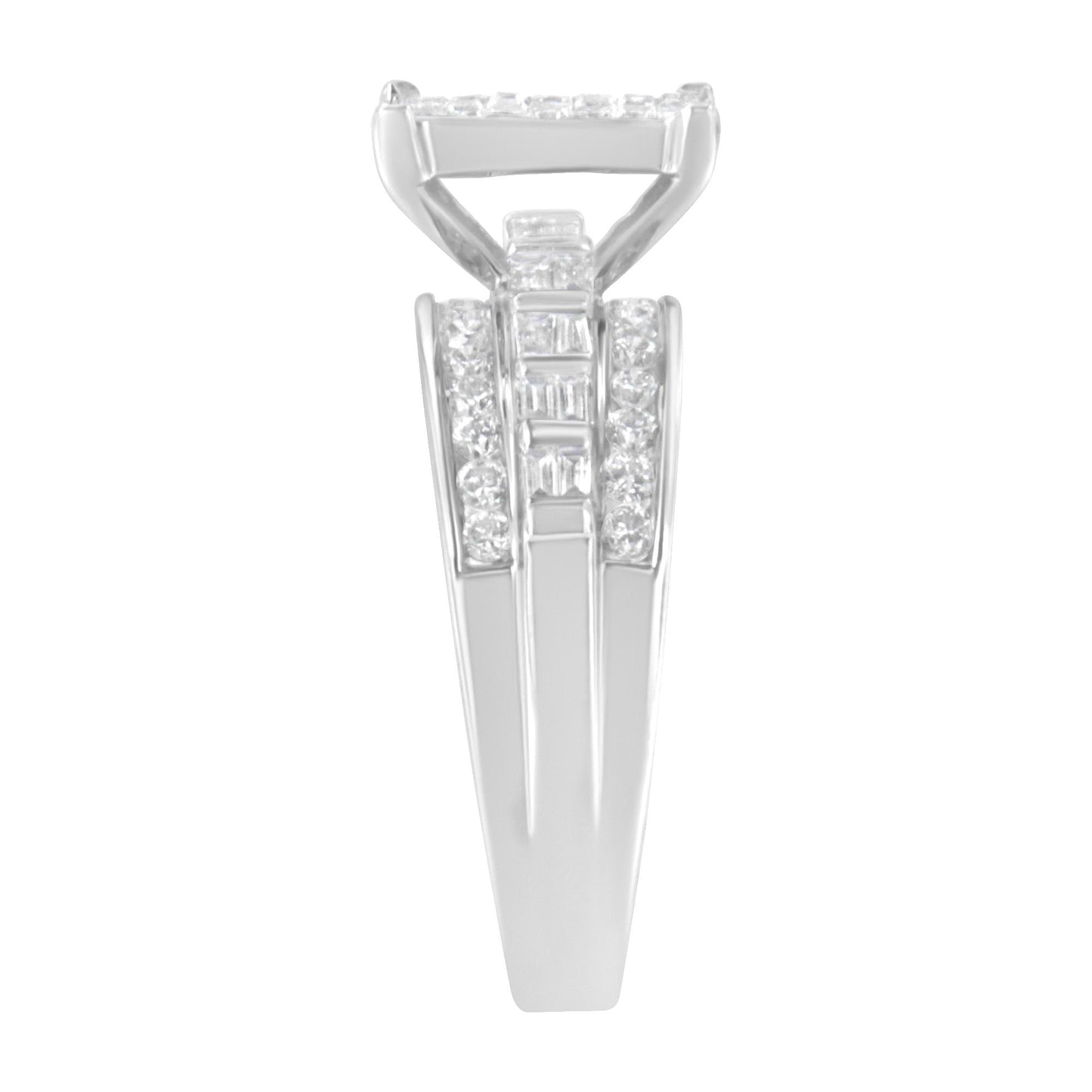 14K White Gold 1.0 Cttw Mixed-Cut Diamond Rectangle Invisible-Set Composite Cluster Ring with Bar- and Channel-Set Band (H-I Color, SI2-I1 Clarity)-4