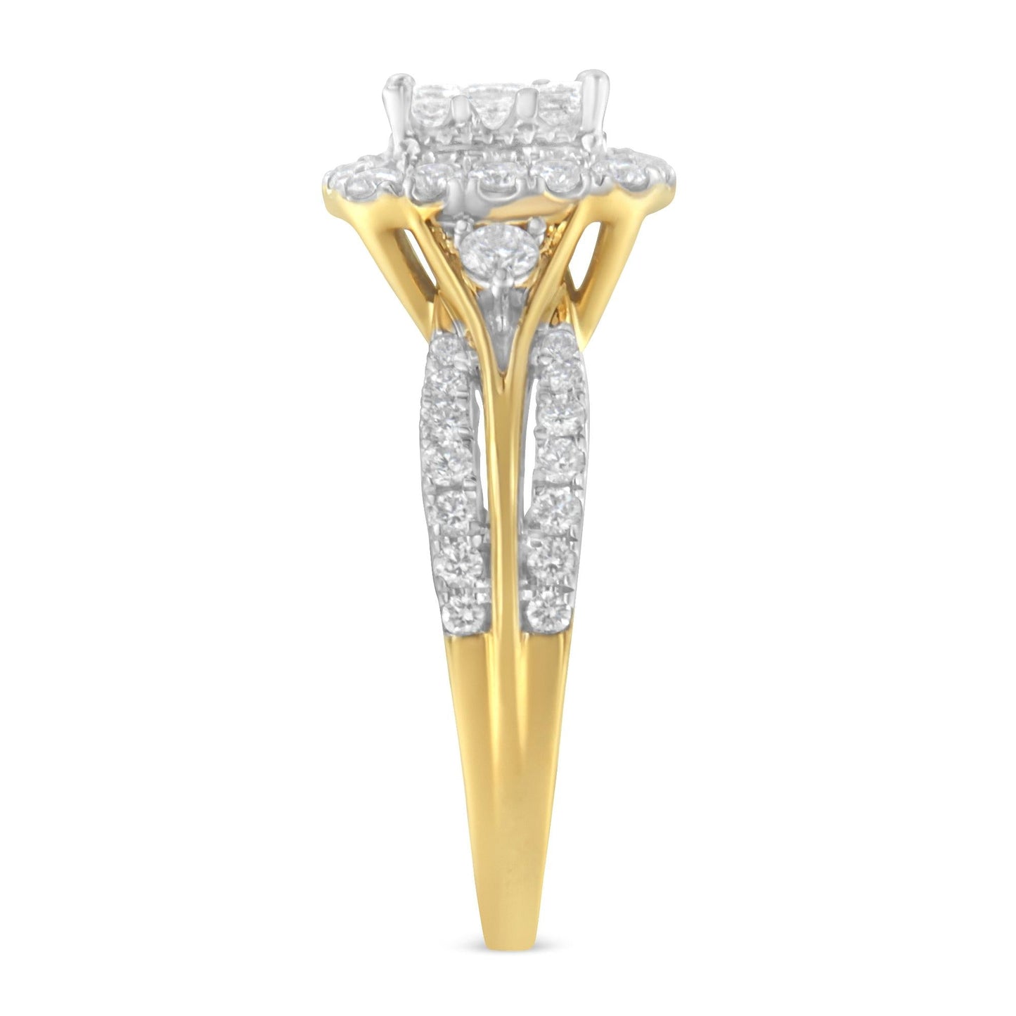 10K Yellow Gold 1.0 Cttw Diamond Composite Cushion-Shape Halo 3-Band-Look Engagement Ring (H-I Color, SI1-SI2 Clarity)-4