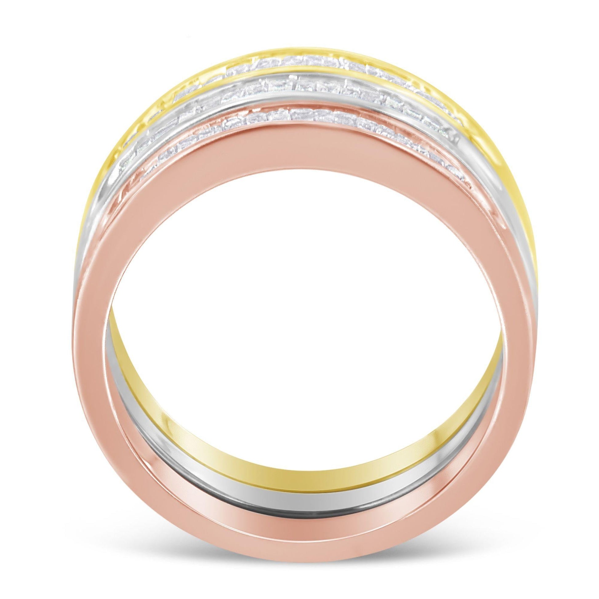 10K Yellow, White and Rose Gold over .925 Sterling Silver 5/8 Cttw Diamond Channel-Set Stackable Band Ring Set (H-I Color, I1-I2 Clarity)-4