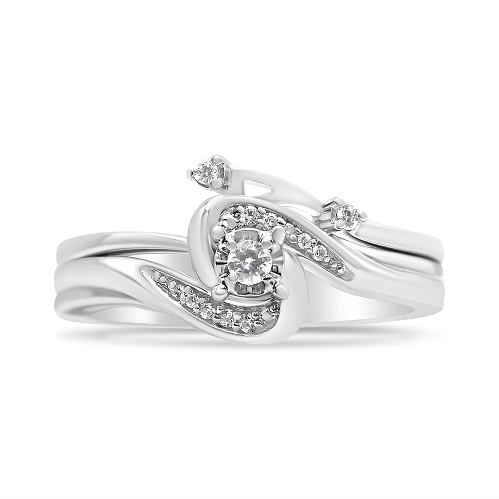 .925 Sterling Silver 1/10 Cttw Diamond Swirl and Bypass Bridal Set Ring and Band (I-J Color, I3 Clarity)-3