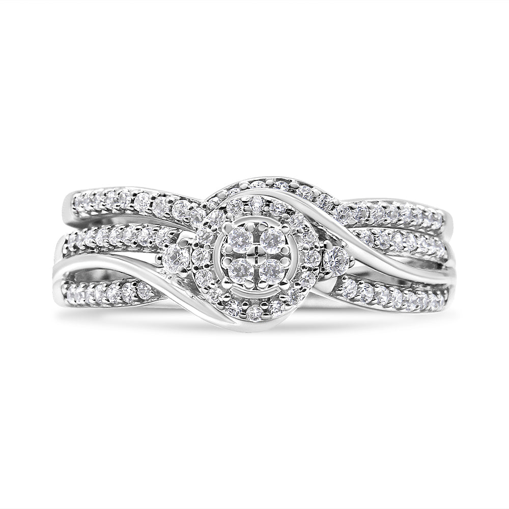 .925 Sterling Silver 1/3 Cttw Composite Diamond Frame Bypass Bridal Set Ring and Band (I-J Color, I2-I3 Clarity)-3