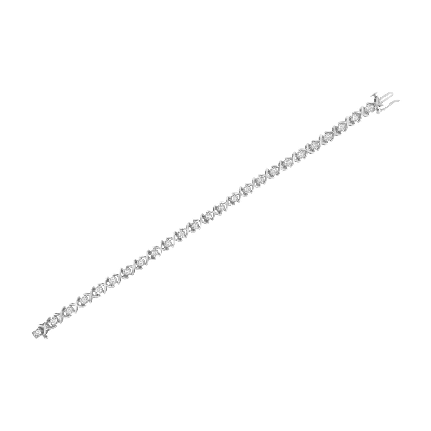 .925 Sterling Silver 1 cttw Brilliant Round-Cut Diamond "X" Link Bracelet (I-J Clarity, I2-I3 Color) - Size 7"-4