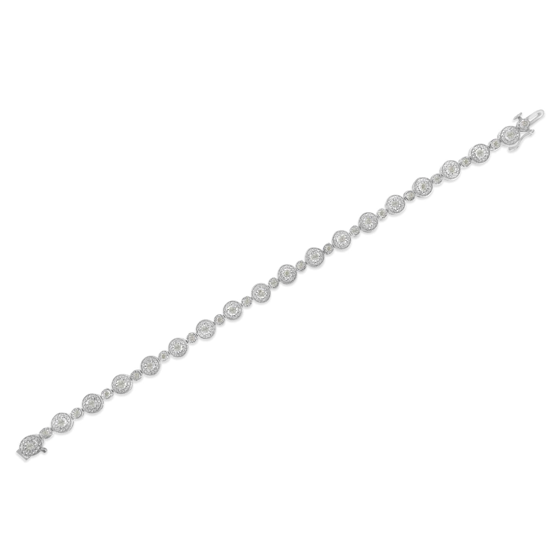 .925 Sterling Silver 1 1/3 cttw Miracle Plate Set Diamond Alternating Link Bracelet (I-J Color, I3 Clarity) -7"-4