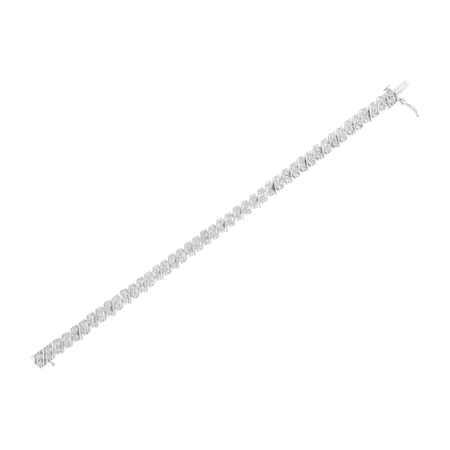 .925 Sterling Silver 1 cttw Double Row Miracle Set Diamond Link Bracelet (I-J Clarity, I3 Color) - Size 7.25"-4