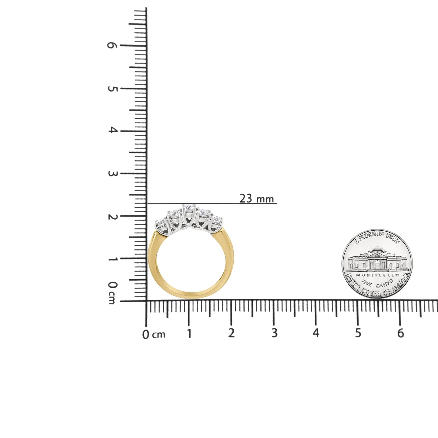 18K Yellow Gold 1.0 Cttw 4 Prong Set Round Cut Diamond Step up 5 Stone Ring Band (F-G Color, SI1-SI2 Clarity)-4