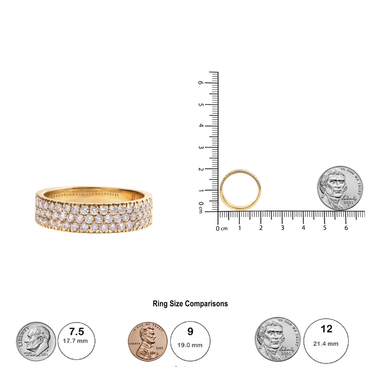 14K Yellow Gold Pave Set 3/4 cttw Multi Row Diamond Band Ring  (H-I Color, SI2-I1 Clarity)-4