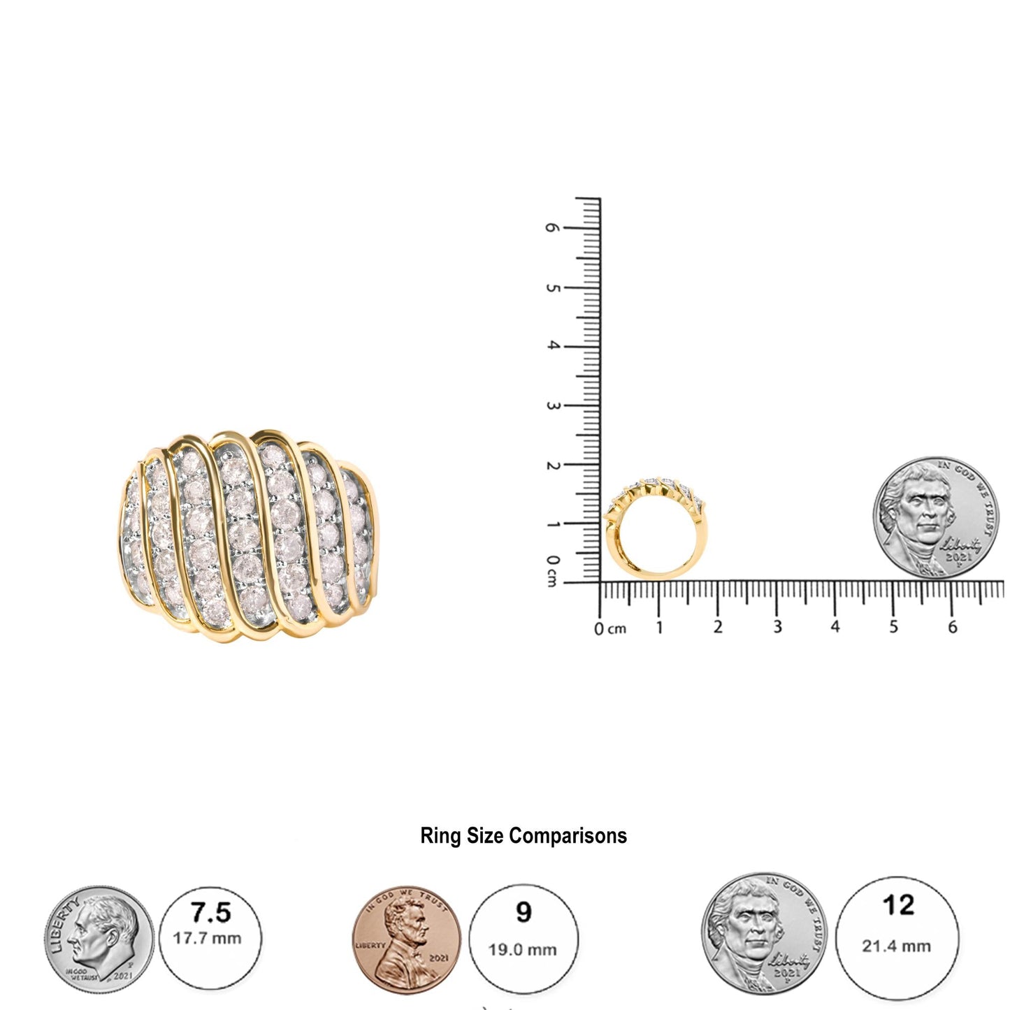 10 Yellow Gold 2.00 Cttw Diamond Multi Row Cocktail Band Ring (I-J Color, I1-I2 Clarity)-4