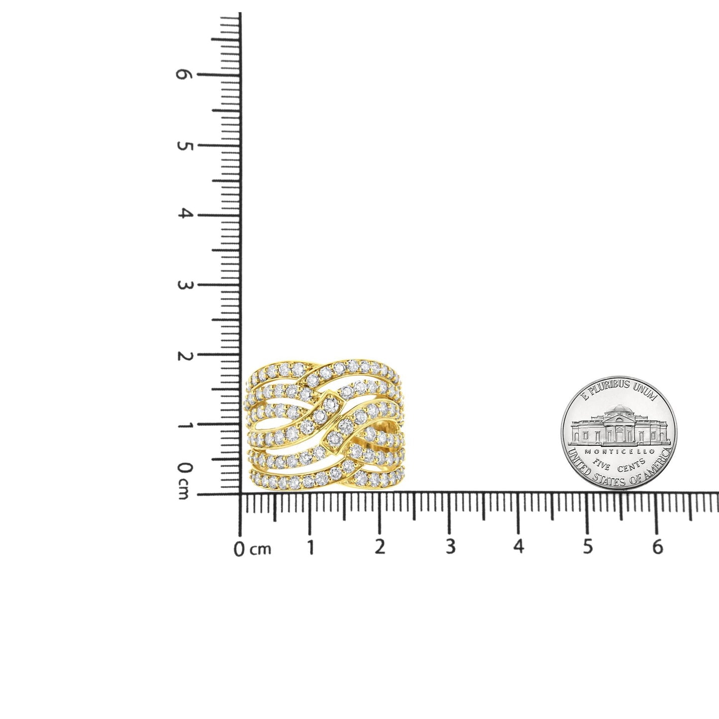 10K Yellow Gold 3.00 Cttw Diamond Multi Row Bypass Wave Cocktail Band Ring (J-K Color, I1-I2 Clarity)-4