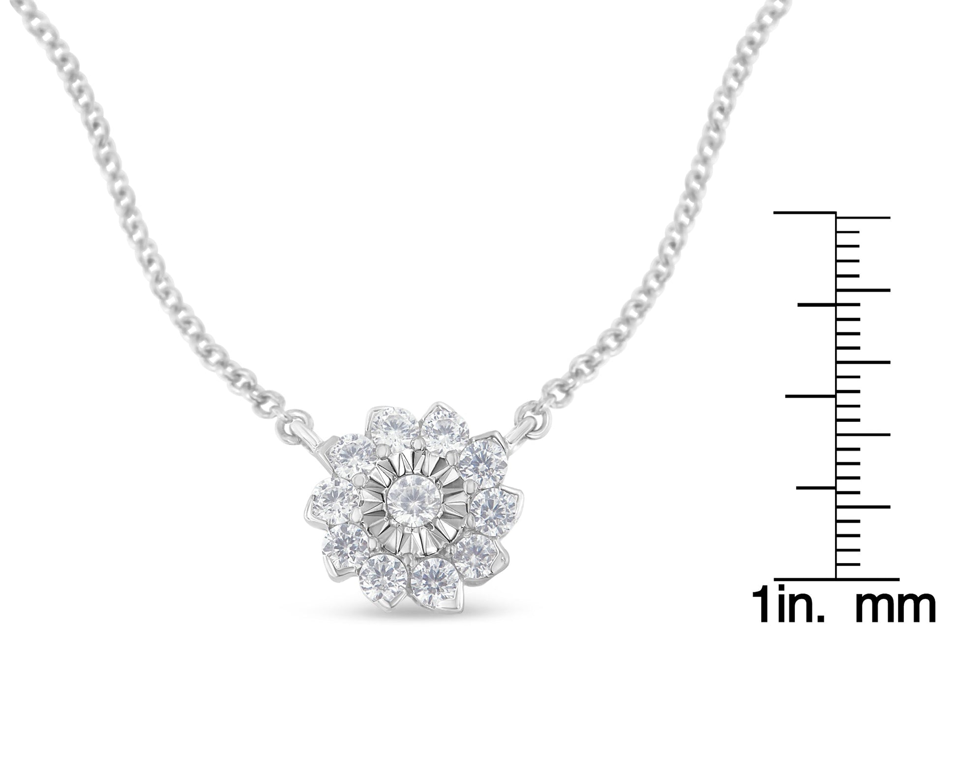 .925 Sterling Silver 1/2 Cttw Diamond Miracle Set Flower Cluster Pendant Necklace with Cable Chain (I-J Color, I1-I2 Clarity) - 18”-4