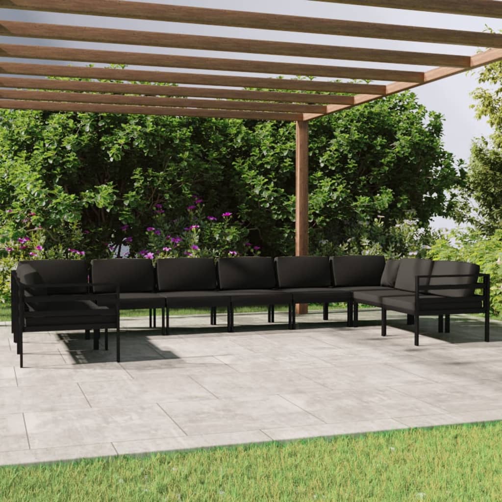 vidaXL 10 Piece Patio Lounge Set with Cushions Aluminum Anthracite-1