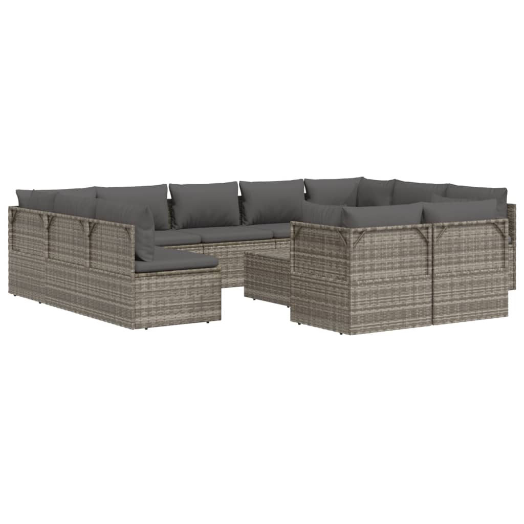 vidaXL 12 Piece Patio Lounge Set with Cushions Gray Poly Rattan-4