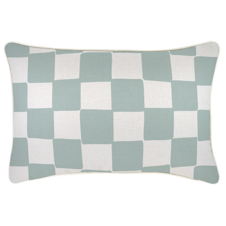 Cushion Cover-With Piping-Check Seafoam-35cm x 50cm-0