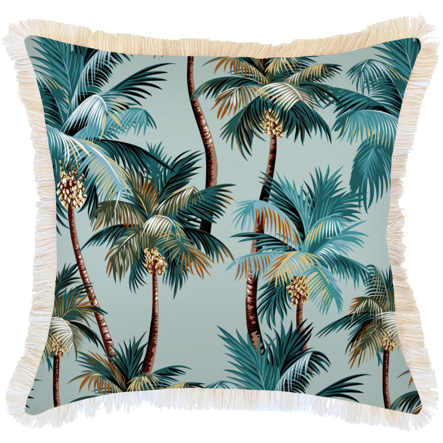 Cushion Cover-Coastal Fringe-Palm Trees Seafoam-60cm x 60cm-0