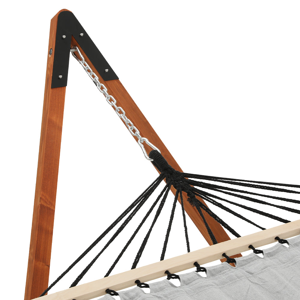 Gardeon Wooden Hammock Chair with Stand Linen Hammock Bed Timber Steel 200KG-2