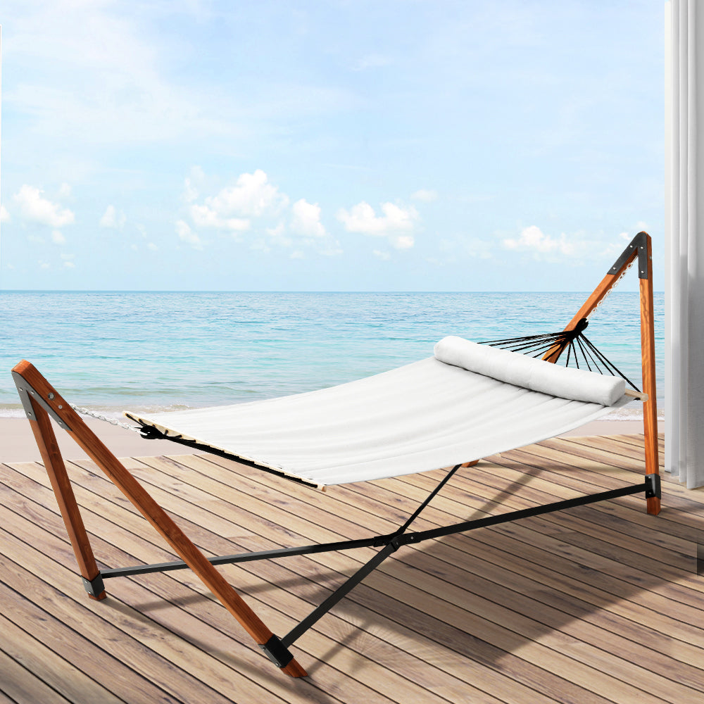 Gardeon Wooden Hammock Chair with Stand Linen Hammock Bed Timber Steel 200KG-4