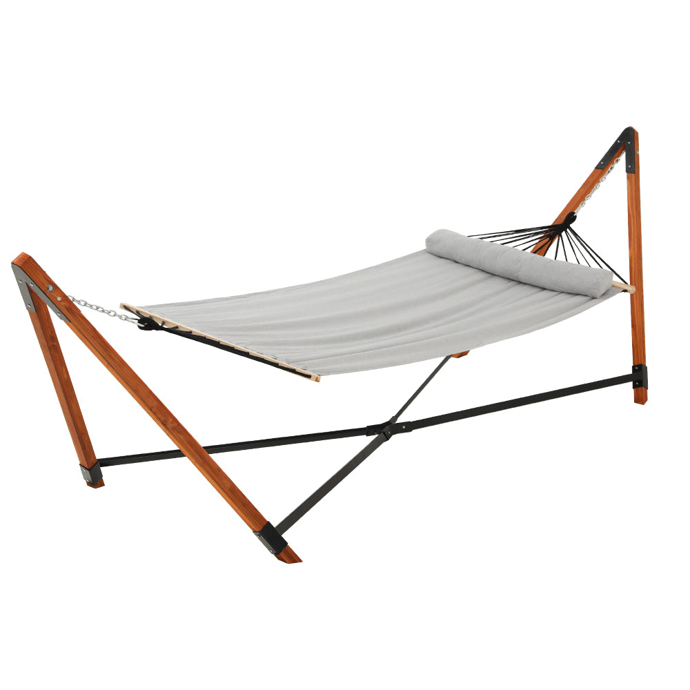 Gardeon Wooden Hammock Chair with Stand Linen Hammock Bed Timber Steel 200KG-0