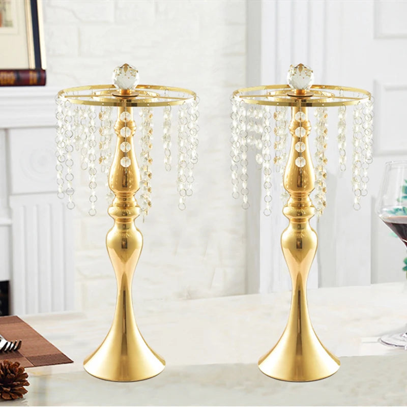 PEANDIM Luxury Crystal Flower Rack Wedding Table Centerpieces Flower Vase Holders Gold Road Lead For Party Home Decoration 10pcs