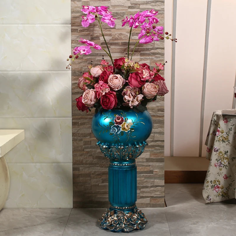 European Luxury Large Floor Resin Vase Flower Arrangement Home Livingroom Adornments Decoration Lobby Hotel Furnishings Crafts