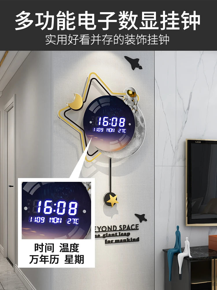 2021 new electronic clock wall hanging light luxury wall clock living room home fashion net red creative modern minimalist clock