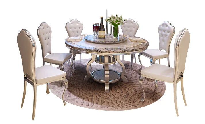 European marble round dining table simple modern 10 person dining table with turntable stainless steel dining table and chair co