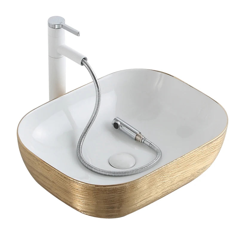 Art Bathroom Ceramic Vessel Sinks Brushed Rose Gold Washing Basin Bowl Golden Matte Black White Luxury  Sink