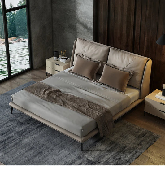 Bedroom double bed modern minimalist style soft leather art bed Italian furniture