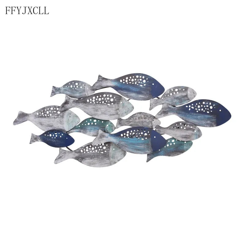 Mediterranean Style Wrought Iron Wall Decoration Fish Wall Hanging Retro Ocean Children's Room Theme Ornaments