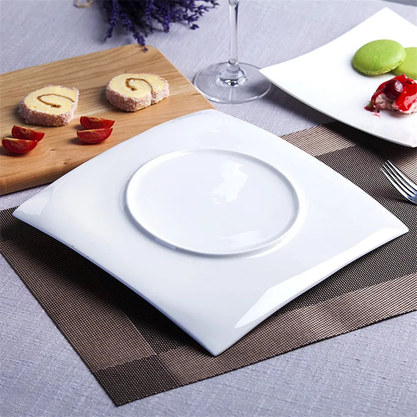 Nordic Simplicity Western Dinner Plates, White Square Dishes, Dessert Tray, Pasta Creative Kitchen Dinnerware Sets