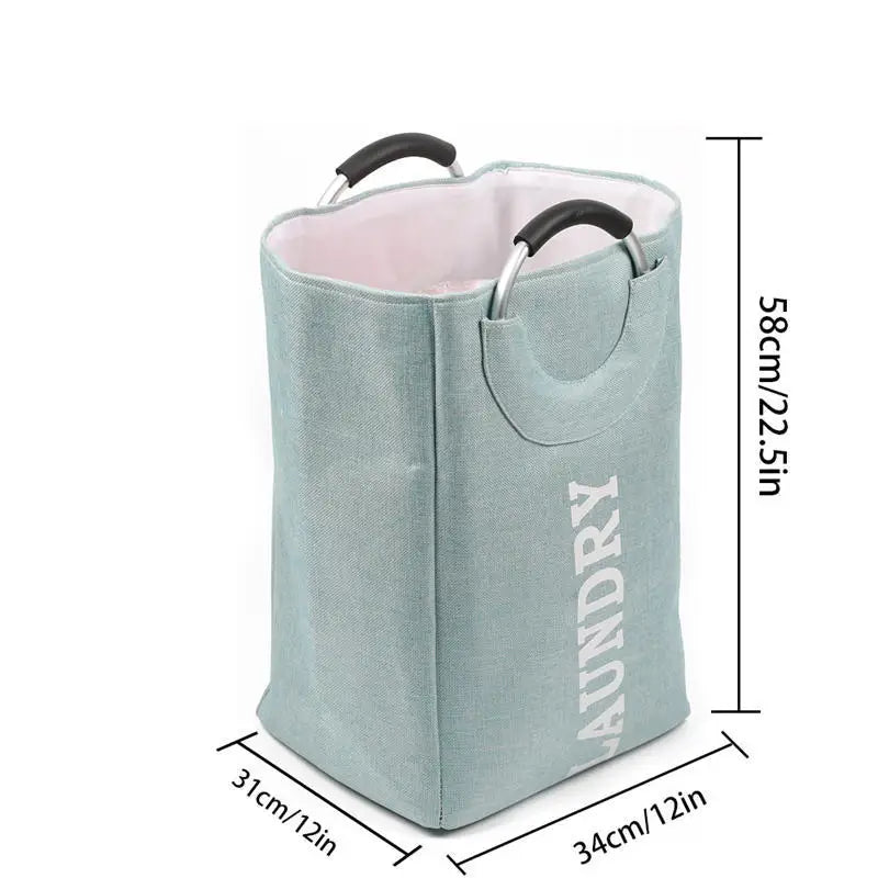 Imitation Linen Folding Laundry Basket Dirty Clothes Hamper Debris Sundries Storage Basket Aluminum Handle Portable 34*31*58cm