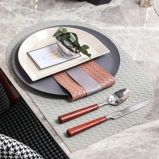 Nordic Modern Model Room Sales Office Dining Table Decoration Tableware Dinner Plate Set Western Leather Plate Placemat