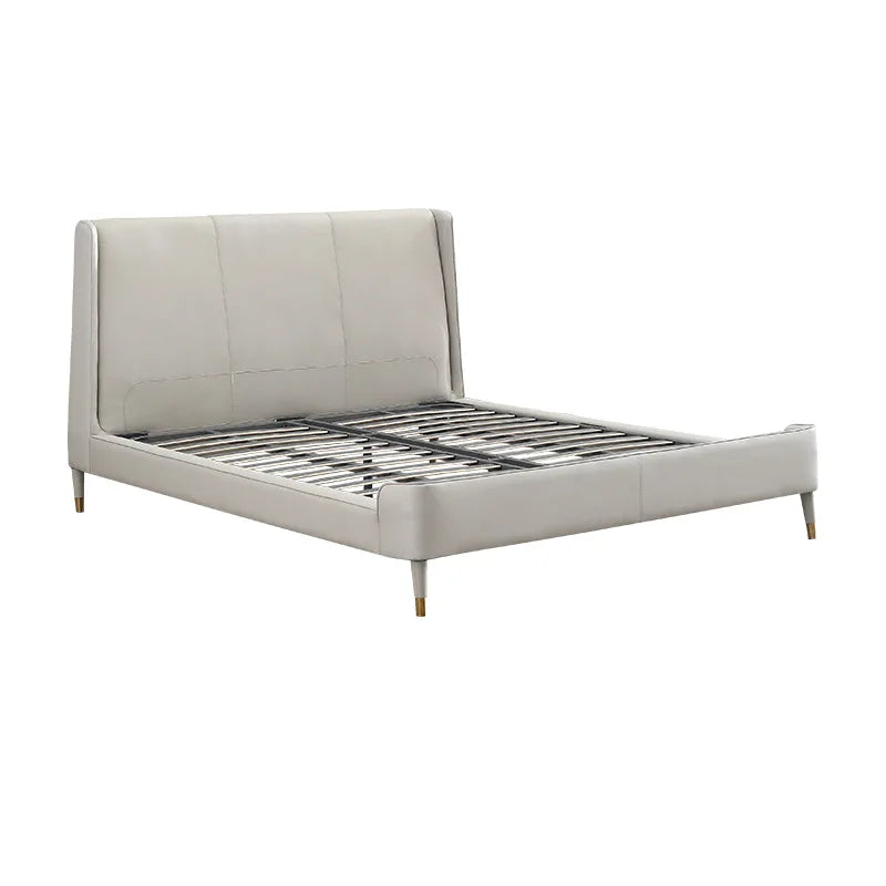 Modern minimalist leather art bed Italian double bed solid wood frame bed