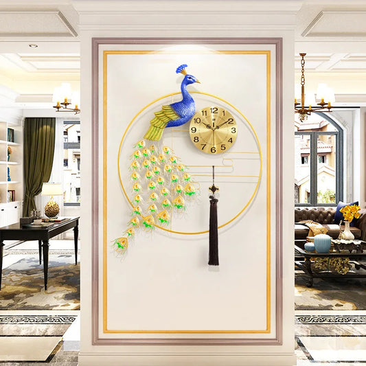 Oversized clock peacock wall clock living room home fashion European decoration modern minimalist silent quartz clock