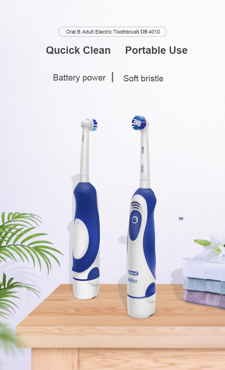 Oral B 4010 Electric Toothbrush 7600 times/Min Rotating Precision Clean Battery Powered 4 Pcs Replaceable Brush Heads Travel Box