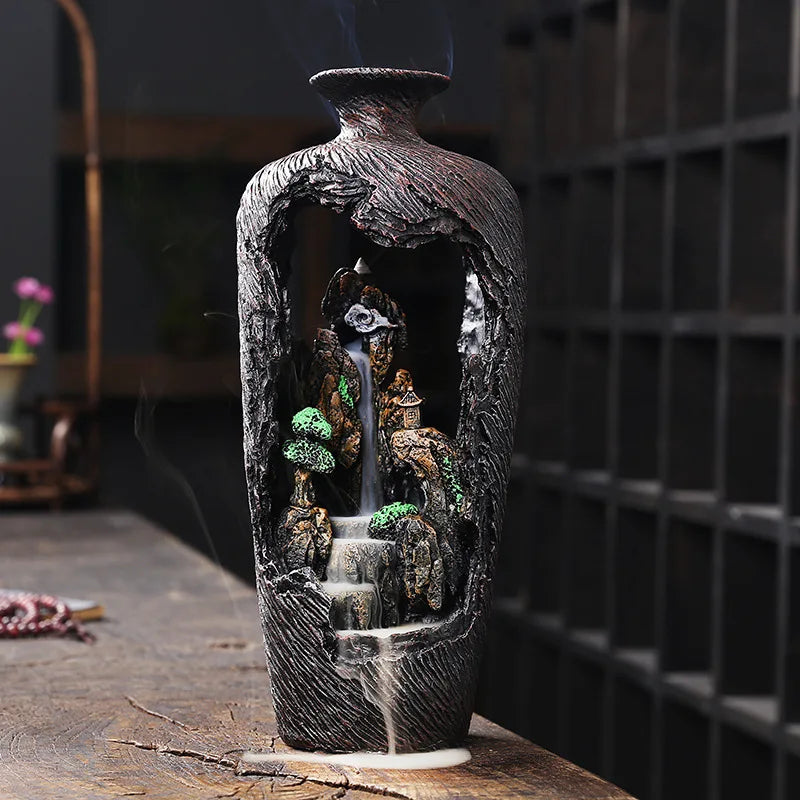 Home Decor Vase Design Ornament Resin Handiwork Lucky Fengshui Waterfall Backflow Incense Burner Censer