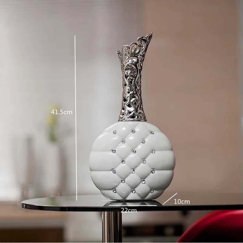 Creativity White Silver Diamond Ceramic Vase Living Room Desktop Decorations Wedding Gifts Modern Home Decoration Accessories