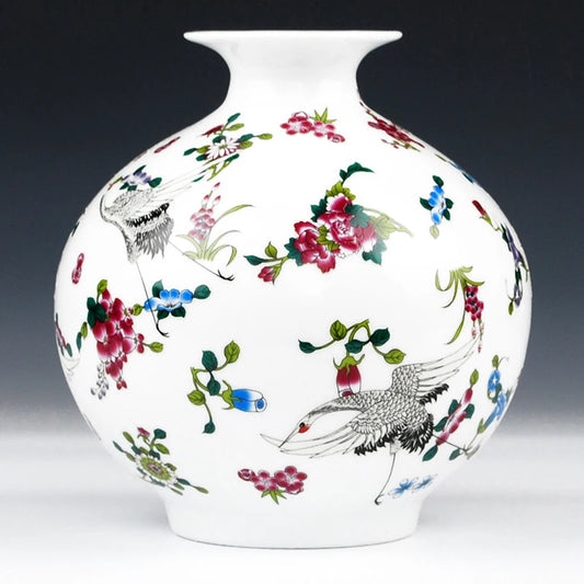 Luminous Vase With Flowers and Bird Patterns Ceramic Table Vase Porcelain Decorative Vase