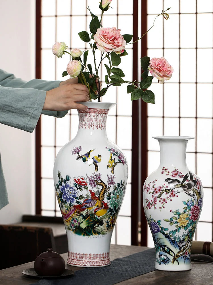 37CM Jingdezhen Ceramic Vases Pottery Decoration living room Flower arrangement Modern Home Simple TV Cabinet Christmas Gift