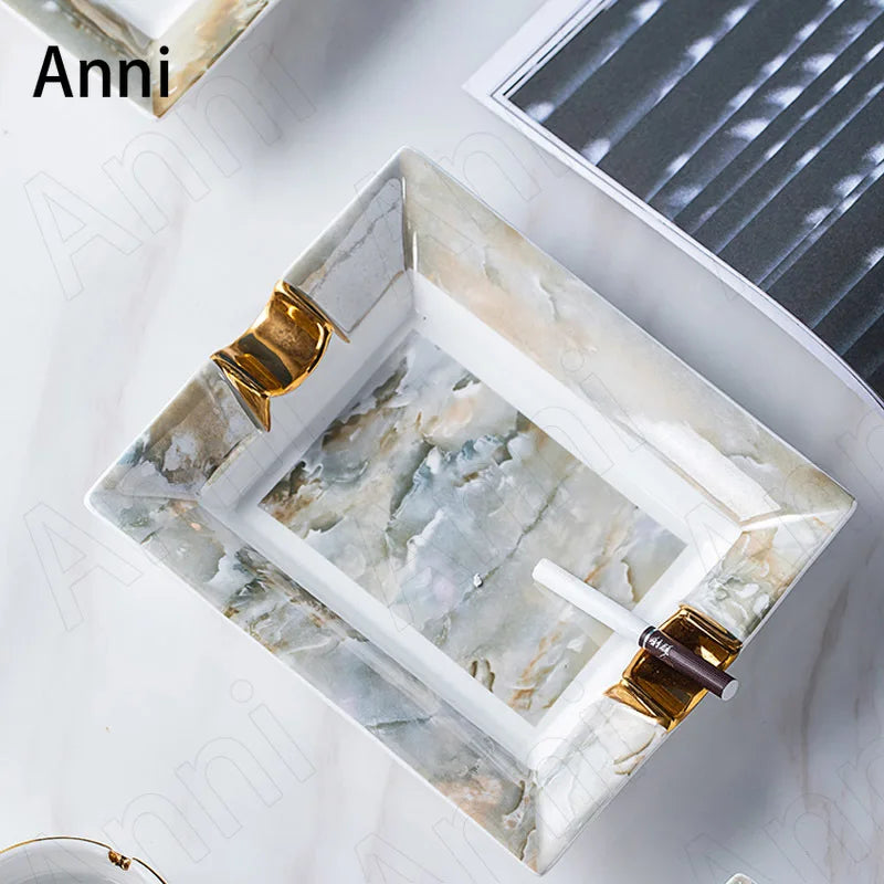 Creative Marble Ashtray Nordic Modern Golden Stroke Luxurious Cigar Ashtrays Office Desktop Ash Tray Ornaments Home Decoration