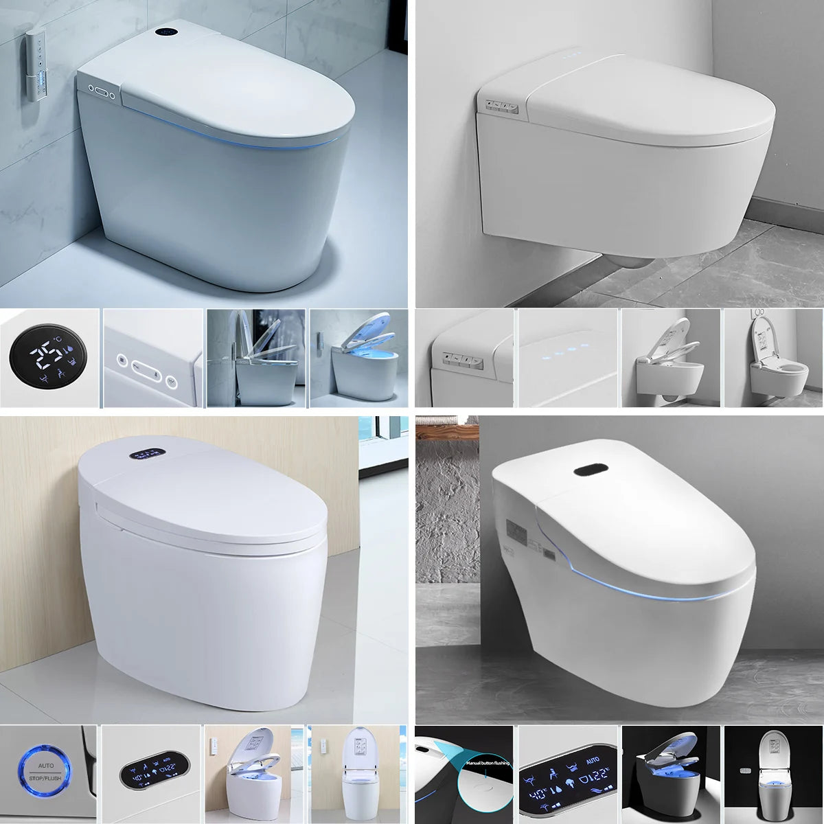 FOHEEL Intelligent Toilet One Piece Elongated Remote Controlled Toilet Smart Toilet WC Integrated Automatic Flushing Easy Use