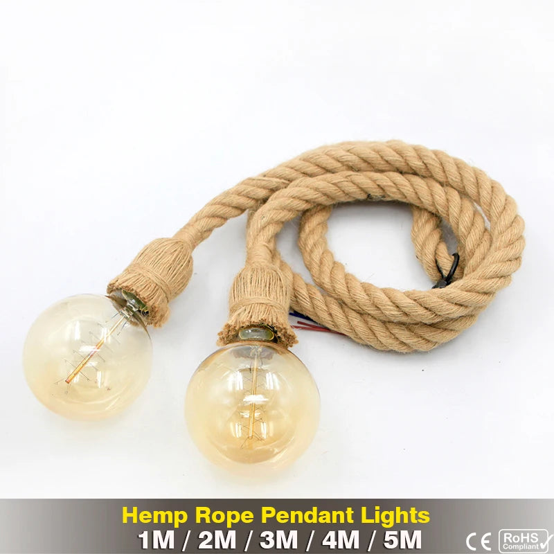 WELTIG Retro Hemp Rope Pendant Light | Vintage LED Industrial Lamp