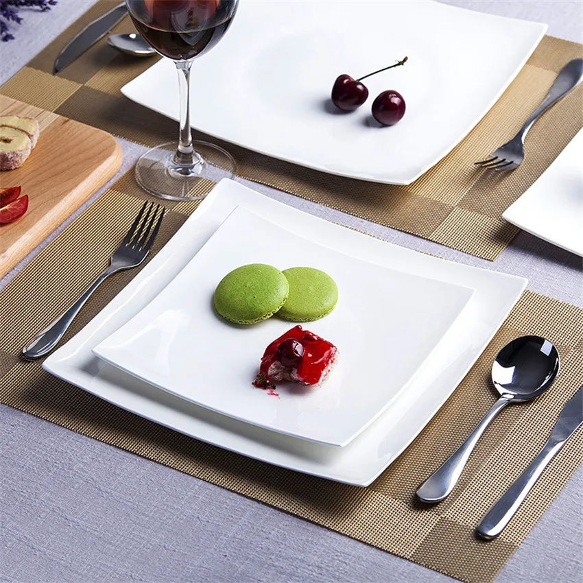 Nordic Simplicity Western Dinner Plates, White Square Dishes, Dessert Tray, Pasta Creative Kitchen Dinnerware Sets