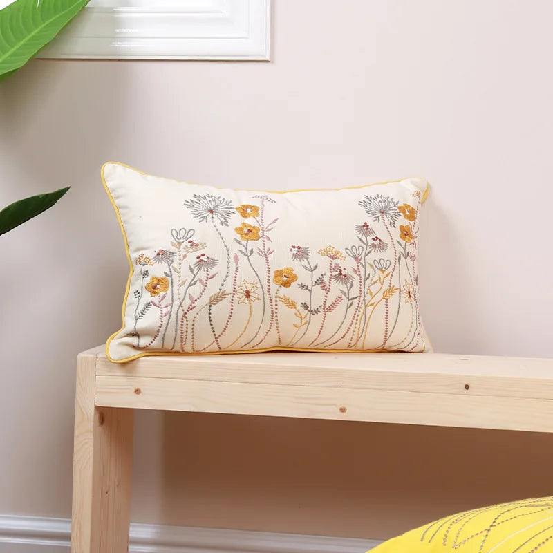 Embroidery Pillow Cover 45x45cm/30x50cm Yellow Cushion Cover With Dandelion Floral for home decoration Living Room Bedroom Sofa